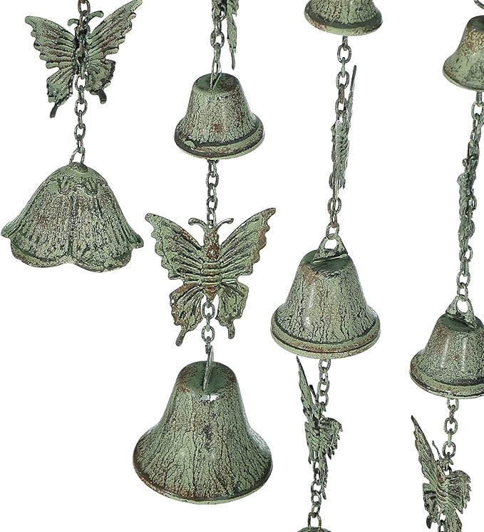 Butterfly Wind Chimes for Outside, Large Strung Verdigris Windchimes with Wrought Iron Bell for Garden, Patio, Porch Outdoor Decor, Memorial Sympathy-Ruum Studio Home