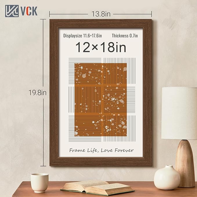 VCK 12x18 Picture Frame 3 Pack, Brown Wood Poster Frame with Exclusive Wood Grain, Wall Mounting Hanging-Ruum Studio Home