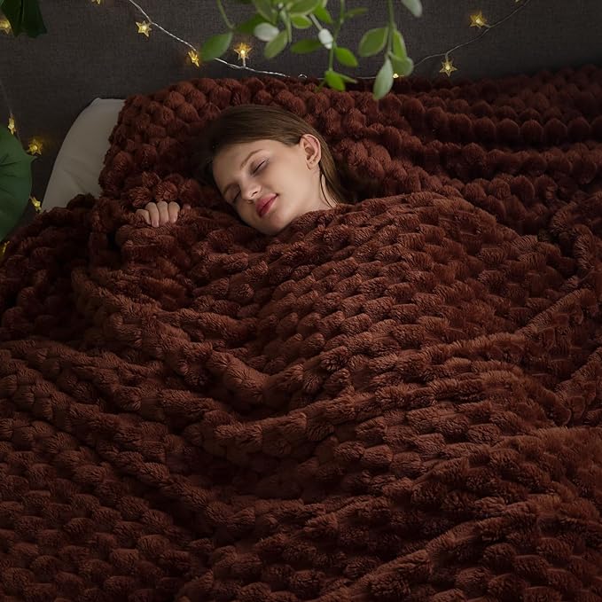 NEWCOSPLAY Super Soft Queen Blanket Coffee Premium Silky Flannel Fleece 3D Clouds Stylish Jacquard Lightweight Bed Blanket All Season Use 350GSM (Coffee, Queen(90"x90"))-Ruum Studio Home