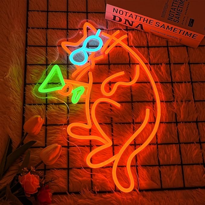Cat Martini Neon Sign for Wall Decor Bar Neon Light Red Cat with Glasses Drink Beer LED Sign Dimmiable LED Neon Light Sign for Bar Kidsroom Business Bedroom Game Room-Ruum Studio Home