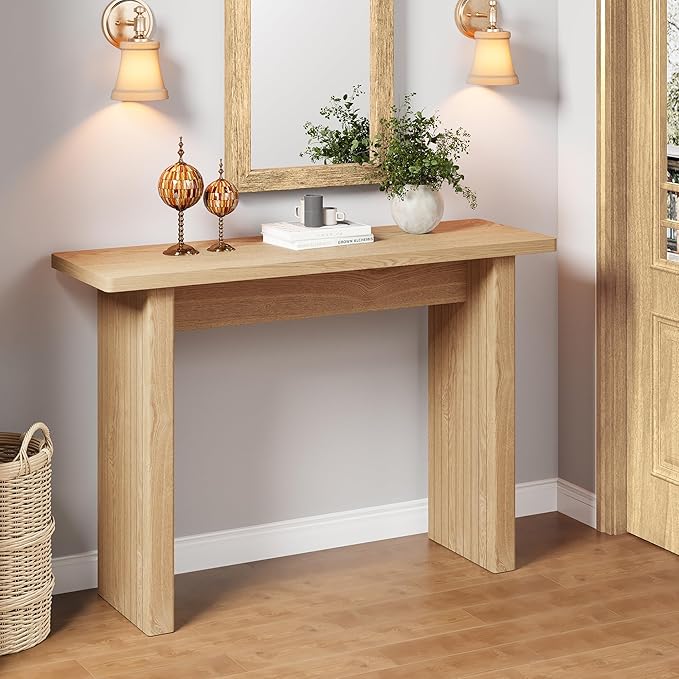 AVZEAR 43.3" Mid Century Narrow Entryway Console Table, Modern Fluted Wood Couch Table Behind Sofa Long and Skinny for Living Room Hallway Entrance Foyer (Natural)-Ruum Studio Home