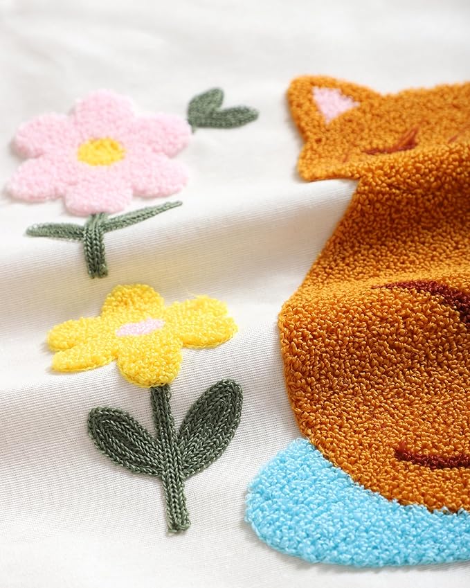 katre home madame & textile Cat Throw Pillow Cover – 100% Cotton Embroidered Decorative Cushion Case 18x18 – Handmade Punch Needle Pillow for Sofa, Bed, Couch or Gift for Cat Lovers-Ruum Studio Home