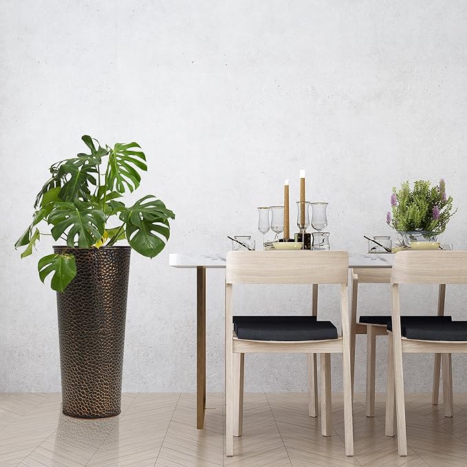 Worth Garden 2-Pack 25" H. Metal Planter with 2X Inside Pots - Hand-Hammered Texture Tall Cone Plant Pots - Large Handcrafted Black Flower Pot for Indoor Outdoor, Deck, Patio, Front Porch (Bronze)-Ruum Studio Home