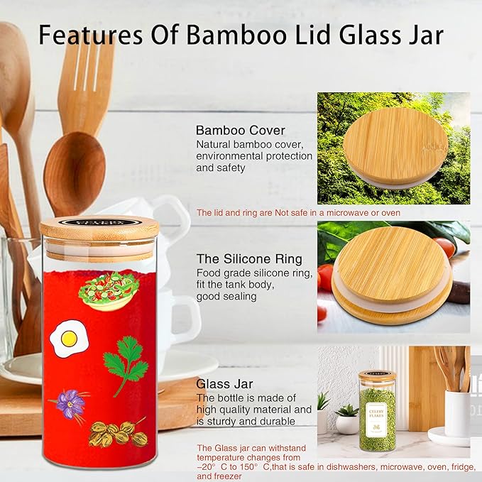 Spice Jars with Labels, 30Pcs 6oz Glass Spice Jars with Bamboo Lids, Minimalist Stackable Airtight Spice Containers with 426 labels for Kitchen Seasoning, Tea, Herbs, Coffee, Sugar,Shells-Ruum Studio Home