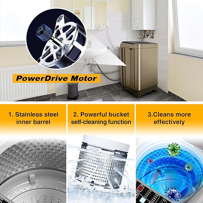 Portable Washing Machine 2.3 Cu. Ft. Full-Automatic Compact Washer Machine for Apartment, 10 Wash Program Small Portable Washer for Dorm, Apartment, RV, Home, Golden-Ruum Studio Home