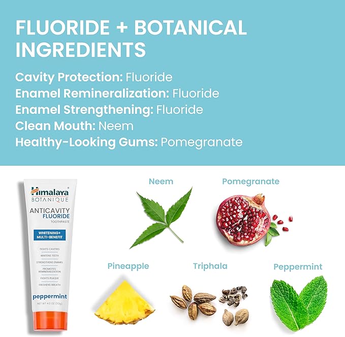 Himalaya Botanique Anticavity Fluoride Toothpaste, Fluoride with Multi-Benefit Support, Fights Cavities, Strengthens Enamel, Promotes Remineralization, Peppermint Flavor, 4 oz-Ruum Studio Home