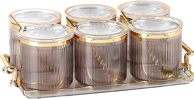 Acrylic Condiment Spice Jars,Condiment Spice Box With Lids and Spoons and Tray,Clear Plastic Condiment Canisters,Seasoning Box 6 Pack,Seasoning Box Set for Kitchen to Storage Salt,Paprika,Sugar-Ruum Studio Home