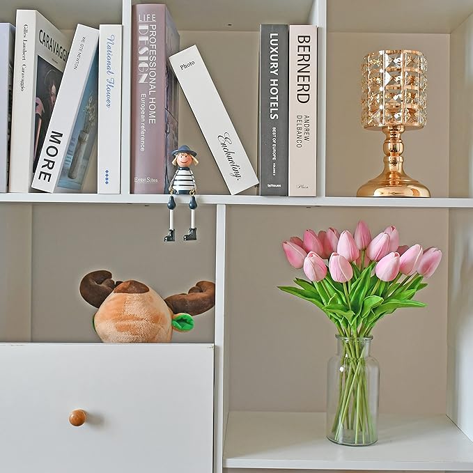 Mandy's Artificial Tulips 20 Stems Peach PU Faux Flowers for Wedding Home Decor 13.5 Inch-Ruum Studio Home