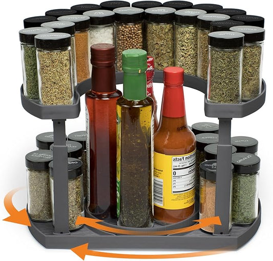 2-Tier Spice Rack Organizer for Cabinet | Rotating Lazy Susan Spice Organizer Holds 40 Spice Jars | Countertop & Pantry Spice Shelf for Kitchen Organization & Storage (Gray)-Ruum Studio Home