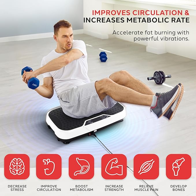 Hurtle Fitness Vibration Platform Machine - Home Gym Whole Body Shaker Exercise Machine Workout Trainer Fast Weight Loss w/Resistance Bands Easy Carry Wheel Remote Adjustable Speed-Ruum Studio Home