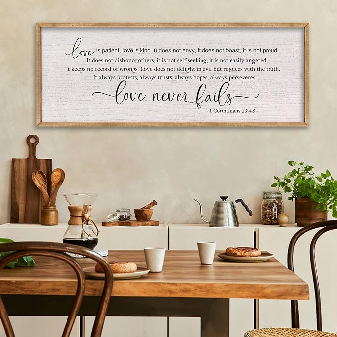 LuZhiQiang Love is Patient Love is Kind Wall Decor 40"X15" Bible Verse Quote 1 Corinthians 13 For Bedroom Above Bed Christianity Couple Sign Large Wood Framed Wall Hanging Art (Wood)-Ruum Studio Home