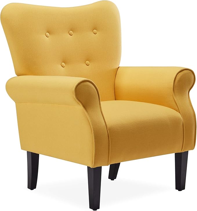 BELLEZE Modern Accent Chair, High Back Armchair, Upholstered Wingback Side Chair, Padded Single Sofa with Wooden Legs for Living Room, Bedroom - Citrine Yellow-Ruum Studio Home