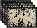 Halloween Placemats 12x18 Inch Set of 4 Black White Witch Castle Ghost Place Mats Spooky Haunted House Bats Tree Crow Table Mat for Party Kitchen Dining Outdoor Indoor Decor-Ruum Studio Home