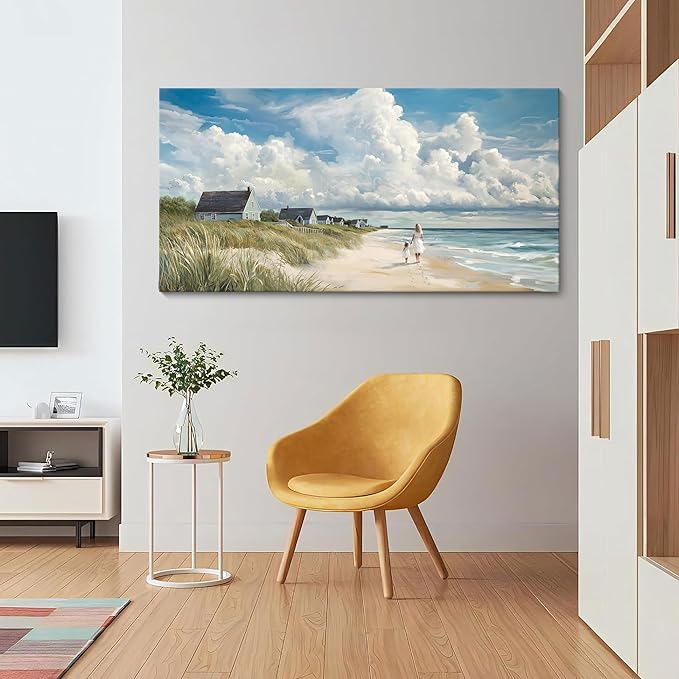 HGUAOA Coastal Canvas Wall Art - Large Landscape Wall Art for Living Room - Ocean and Beach Painting - Blue Artwork for Bedroom Decor - Above Bed Wall Pictures -Beach Theme Print Art-Ruum Studio Home