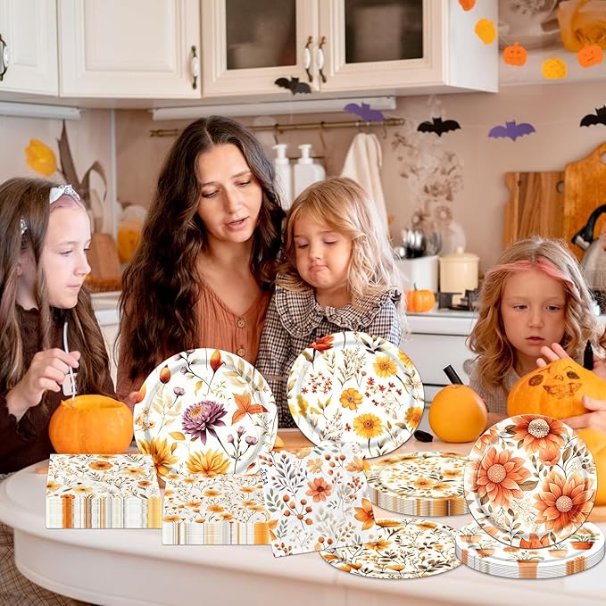 Fall Party Supplies - 60Pcs Autumn Thanksgiving Plates and Napkins Pumpkin Maple Leaf Table Decorations for Fall Birthday,Thanksgiving Party-Ruum Studio Home