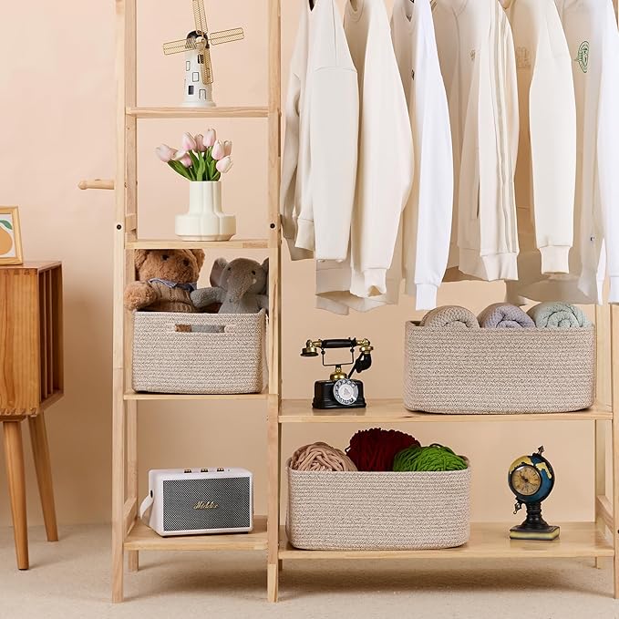 Large Storage Baskets for Shelves, Closet Organizers Bins for Clothes Blanket Towels, Baby Nursery, Toy Baskets Box, Woven Rope Baskets, 17 x 13 x 7.5”, 2 Packs Mixed Brown-Ruum Studio Home