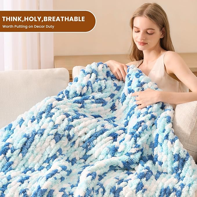 L'AGRATY Chunky Knit Blanket Throw: 50''x60'' Chenille Chunky Knitted Throw Blankets for Bed Couch - Handmade Thick Cable Knit Blanket - Large Crochet Rope Blankets for Home Decor-Ruum Studio Home
