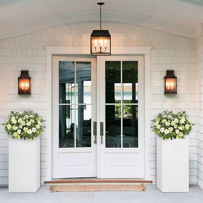 Metallic Heavy Large Planter Box for Outdoor or Indoor, Tall Metal Planters, Rectangular Flowerpot for Front Porch, Garden, Patio ‎25Pounds Pure White, No Assembly 1 Pack-Ruum Studio Home