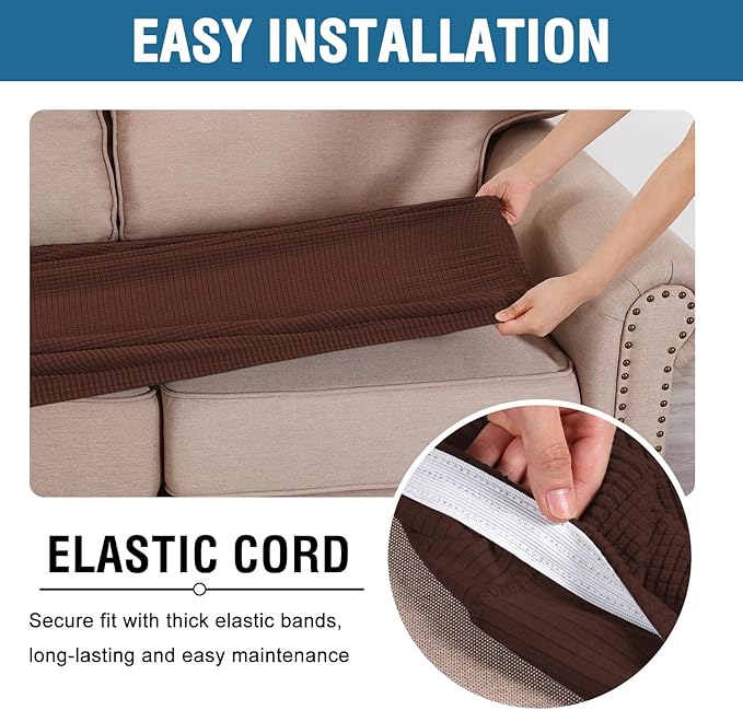 H.VERSAILTEX Super Stretch Individual Seat Cushion Covers Sofa Covers Couch Slipcover Sets Thick Jacquard Textured Twill Fabric (3 Piece Sofa Cushion Covers, Burnt Brick)-Ruum Studio Home