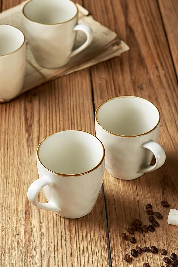famiware Coffee Mugs Set of 4, Ocean Round 11.5oz Coffee Cup Set with Handle for Cocoa, Milk, Hot Chocolate, Tea or Water, Stoneware Cups for Kitchen, Microwave Dishwasher Safe, Vanilla White-Ruum Studio Home