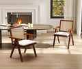 Rattan Dining Chairs Set of 2, Farmhouse Wicker Dining Chairs with Removable Linen Cushion Accent Cane Armchair for Dining Room Kitchen Restaurant, Walnut-Ruum Studio Home