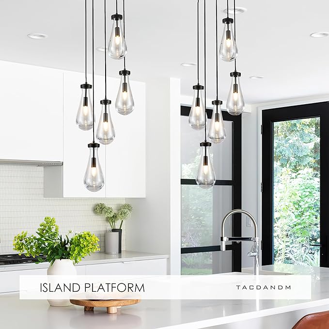 5-Light Raindrop Pendant Light Fixtures, Black Glass Pendant Lighting, Teardrops Modern Hanging Light for Entryway Foyer Kitchen Island Dining Living Room Hallway-Ruum Studio Home