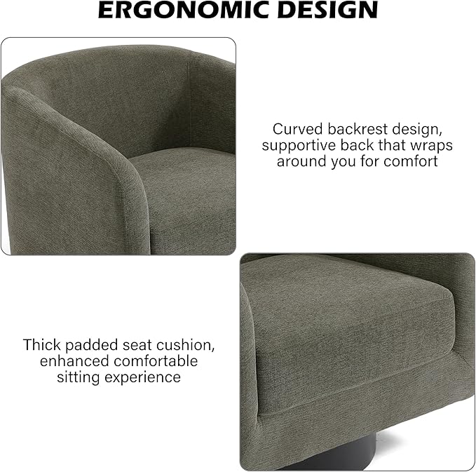 Swivel Barrel Accent Chair, Modern Round Chenille Fabric Arm Chair for Living Room, Bedroom, Comfy Club Reading Chairs for Adults（Chenille Fabric, Tan, Set of 2-Ruum Studio Home