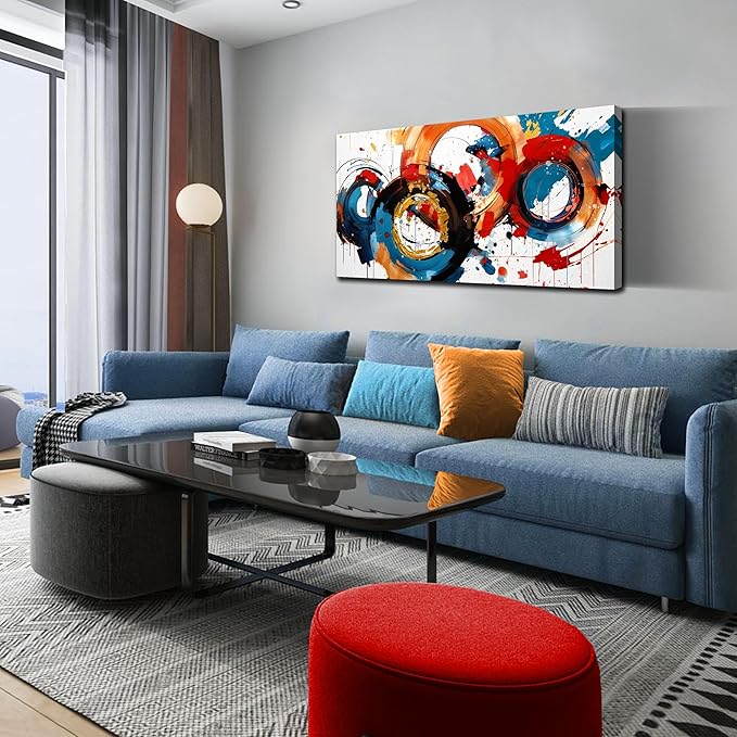 Abstract Wall Art Large Canvas Prints Modern Living Room Bedroom Home Office Wall Decor Framed Colorful Circle Abstract Picture Ready to Hang Size 20x40-Ruum Studio Home