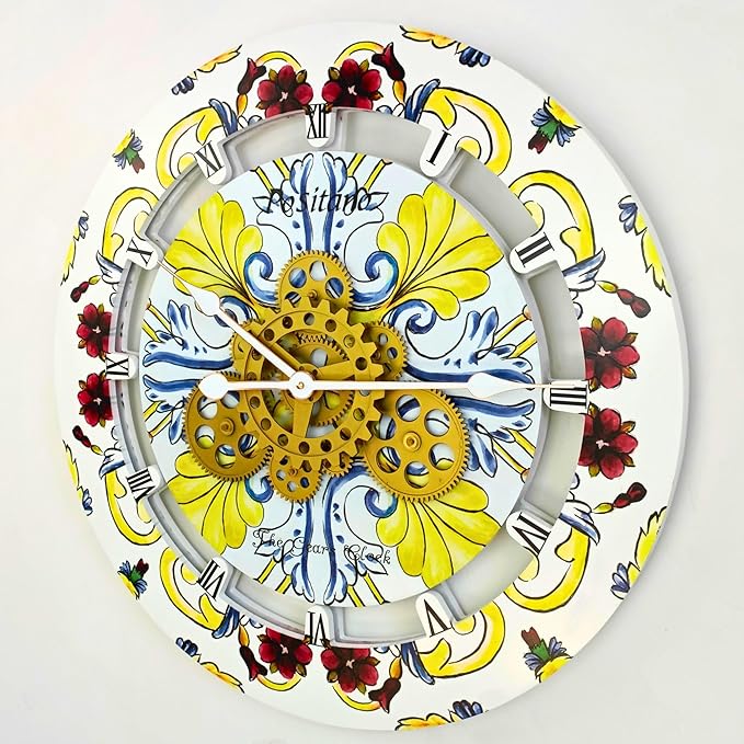 The Gears Clock Wall Clock Italy Collection with Moving Gears (Positano, 24 inch Round)-Ruum Studio Home