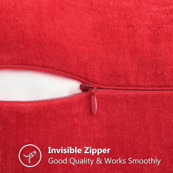 decorUhome Chenille Soft Throw Pillow Covers 20x20 Set of 2, Farmhouse Velvet Neutral Decorative Euro Pillow Covers with Stitched Edge for Couch Sofa Bed Home Decor, Red-Ruum Studio Home
