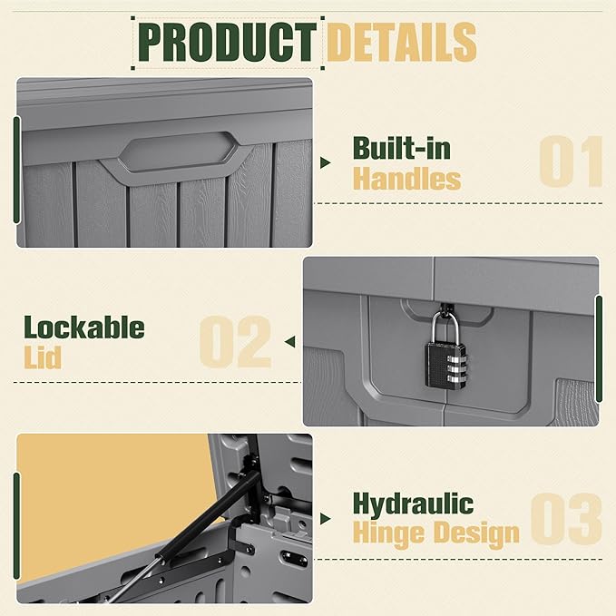 JUMMICO 250 Gallon Outdoor Resin Deck Box with Divider, Waterproof Storage Box with Lockable Lid&Side Handles for Garden Tools, Pools Supplies (Gray)-Ruum Studio Home
