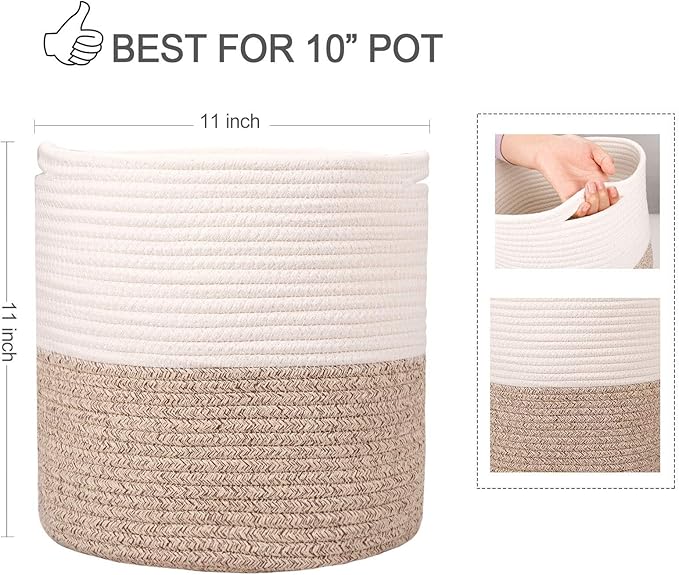 Planter Baskets for Indoor 11" Planters Cotton Rope Flower Plant Pots Cover,Woven Storage Baskets for Crafts, Organization Modern Home Decor 11"x11"Khaki-Ruum Studio Home