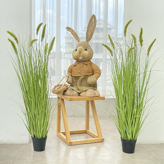 Green Onions Fake Plants,Artificial Plants Indoor, Fake Grass Decor Green Plant Fake Outdoor Flowers Fake Succulents,Artificial Tall Grass Plants with Pots House Decorative(47" 2 Pack)-Ruum Studio Home