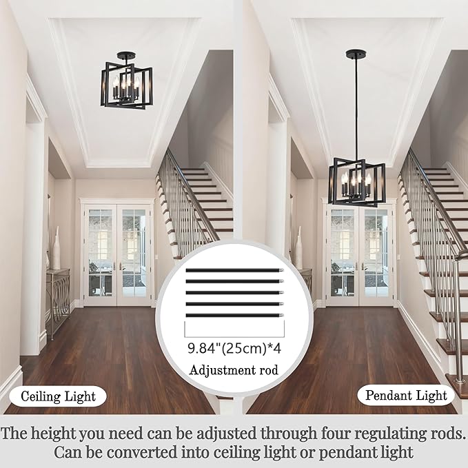 ANKYLHUA Black Chandelier,6-Lights Ceiling Light Fixture E12,Adjustable Hight Pendant Lights Kitchen Island,Chandeliers for Dining Room Bedroom,Entryway,Foyer-Ruum Studio Home