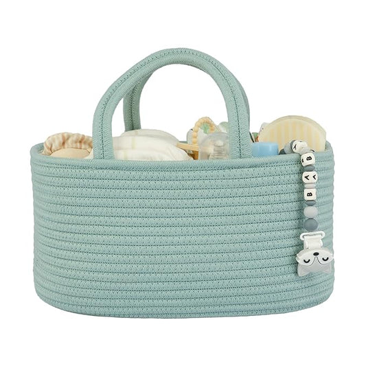 Diaper Caddy Organizer for Baby Cotton Rope Nursery Storage Bin Basket Portable Holder Tote Bag for Changing Table Car Travel Baby Shower Gifts Newborn Essentials Registry Must Haves Light Green-Ruum Studio Home