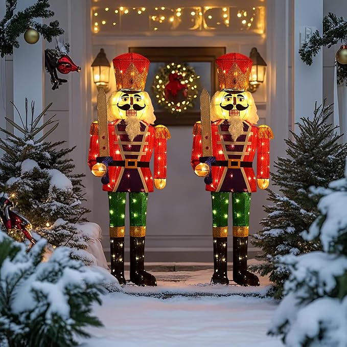 61Inch Nutcracker Christmas Decor Outdoor with LEDs 5 Feet Lighted Large Nutcracker Lighted Christmas Decorations Outdoor with Stakes & Zip Ties for Xmas Yard, Porch, Lawn-Ruum Studio Home