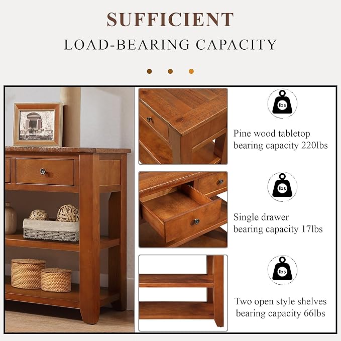 Solid Wood Console Table Entryway Table with Storage Drawers and Bottom Shelf Sofa Table for Entry Hallway Foyer Sofa Couch Table,Fully Assembled (48.8" Brown)-Ruum Studio Home