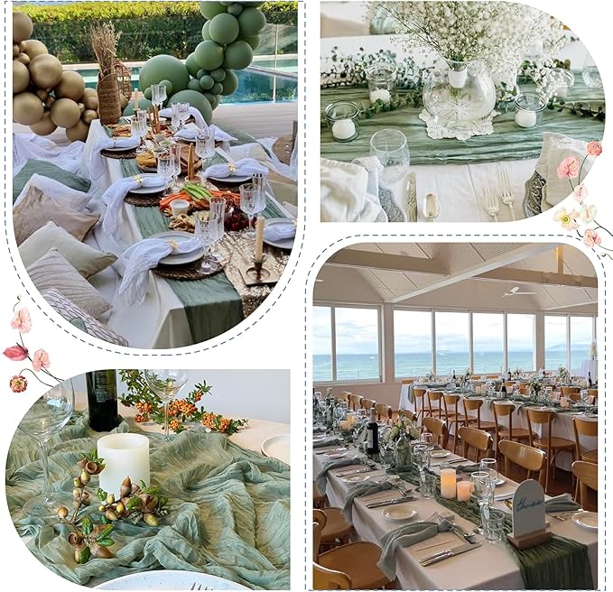 Sioloc 5 Pack Sage Green Cheesecloth Table Runner Fall Autumn Decor for Home 10ft Table Cloth for Tea Wedding Birthday Party Baby Bridal Shower Halloween Thanksgiving-Ruum Studio Home