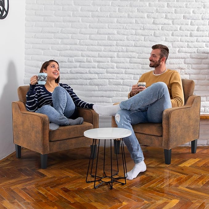 VINGLI Accent Chairs Set of 2 Living Room Chairs Rustic Reading Chair for Bedroom Scooped Arm Chair Mid Century Modern Accent Chairs Upholstered Comfy Chair for Apartment, Waiting Room-Ruum Studio Home