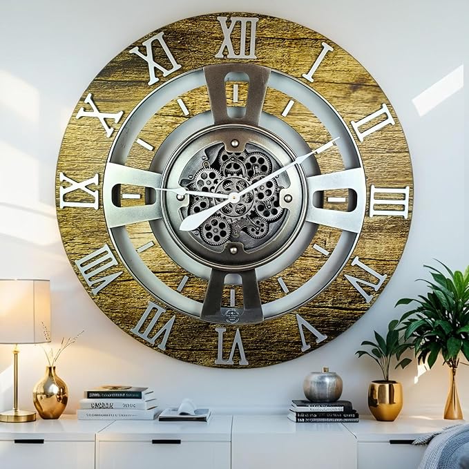 The Gears Clock Real Moving Gear Wall Clock England Line (Gold Antique, 36 inches (90 cm))-Ruum Studio Home