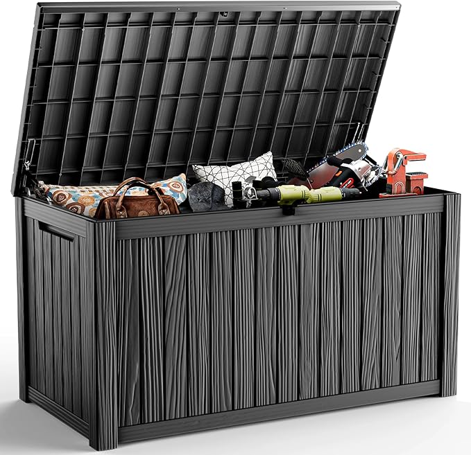DRATO 180 Gallon Deck Box, Waterproof Resin Large Outdoor Storgae Box for Patio Furniture, Patio Cushions, Gardening Tools, Pool and Sports Supplies, Lockable-Ruum Studio Home