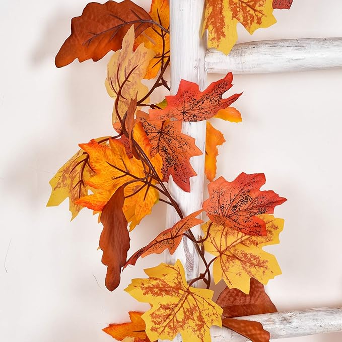 DearHouse 2 Pack Fall Garland Maple Leaf, 5.9Ft/Piece Hanging Vine Garland Artificial Autumn Foliage Garland Thanksgiving Decor for Home Wedding Fireplace Party Christmas (Yellow)-Ruum Studio Home
