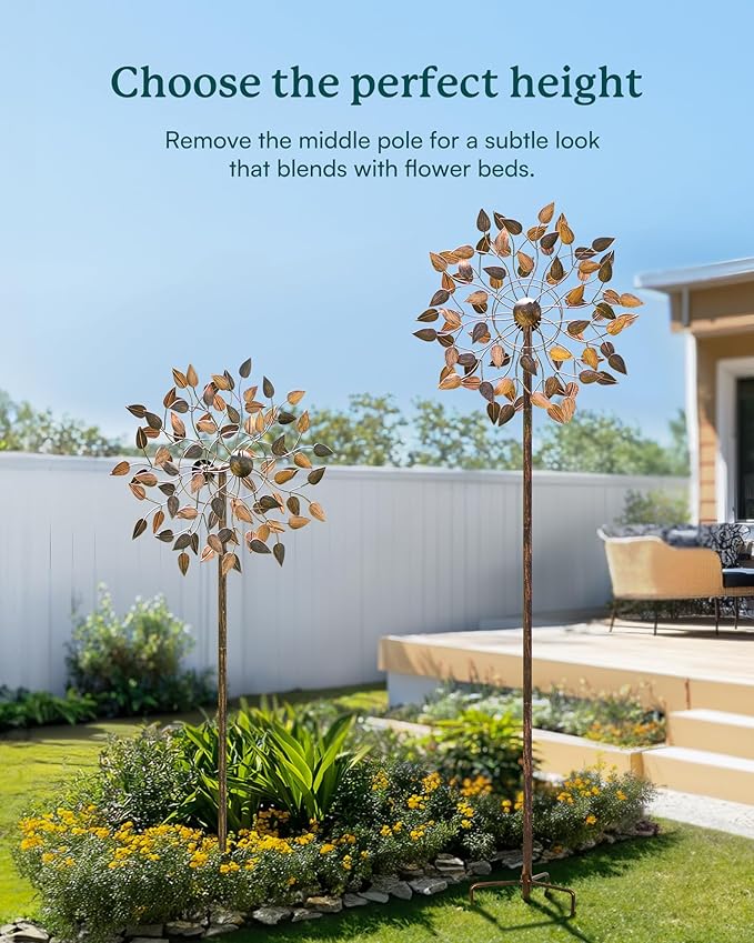 Yard Garden Wind Spinners - Large Wind Spinners Outdoor Metal, Kinetic Lawn Patio Wind Sculptures Windmill Decor (Copper Leaves, W23 x H84)-Ruum Studio Home