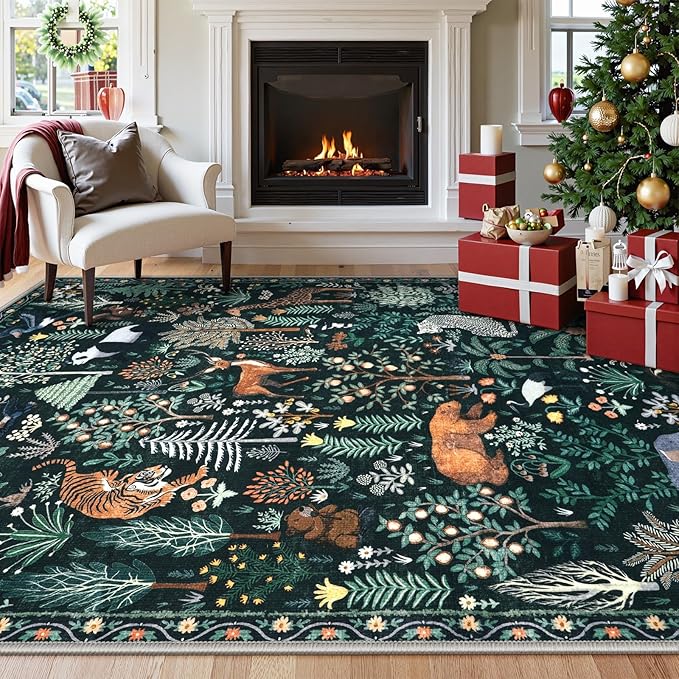 OJIA Jungle Print 8x10 Rugs for Living Room, Green Soft Bedroom Rug Washable Area Rugs 8x10, Modern Dining Room Rug Stain Resistant Floor Carpet for Playroom Kids Nursery Office, Green-Ruum Studio Home