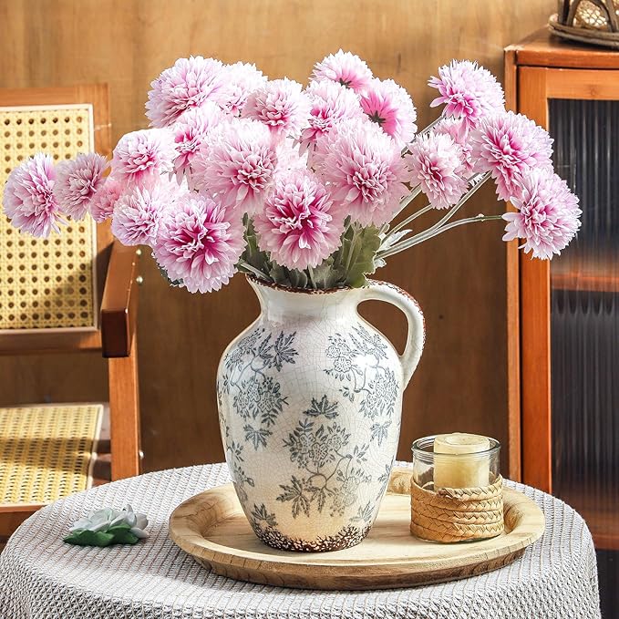 Enra Vintage vase with Handle,Blue and White Ceramic Decorative Flower vase, Chinoiserie Floral Vase,Large Rustic Vases for Home Decors, Living Room, Bookshelf, Office，9.7 inch-Ruum Studio Home