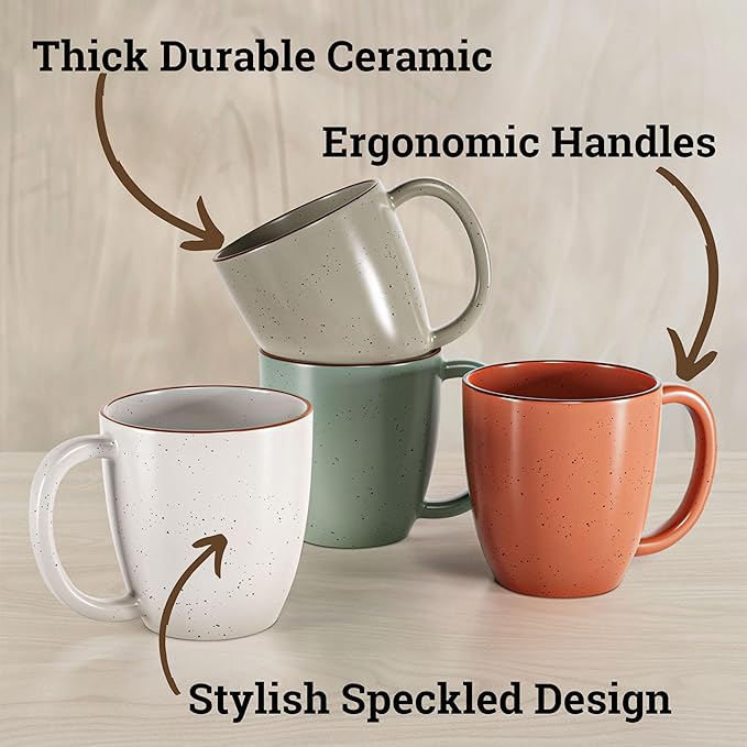 Ceramic Coffee Mugs Set of 4 - 16 oz Coffee Mug Set of 4 - Thick Durable Ceramic Mugs with Comfortable Handles - Dishwasher & Microwave Safe - Mug Sets 4 Beautiful Colors - Large 16 oz Full Capacity-Ruum Studio Home