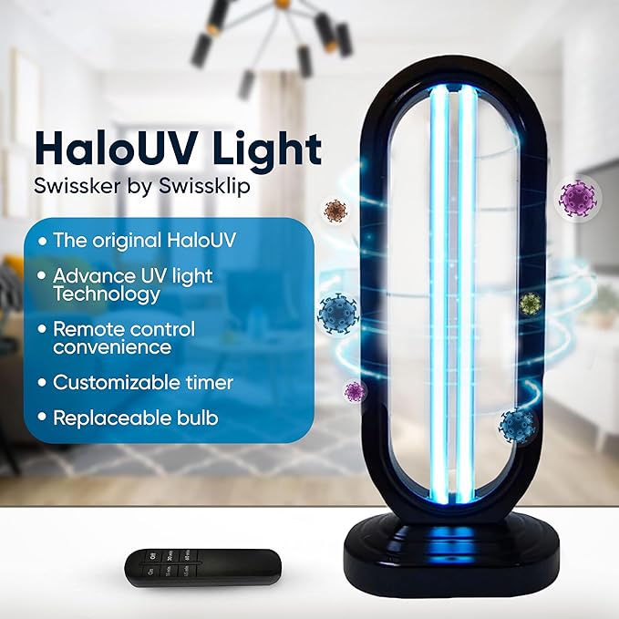 Swissklip HaloUV, Mold Remover, Home Disinfection Device, Dust Mites Remover, UV Light Sanitizer, Ultraviolet Sanitizer for Home, Room & Kitchen (HaloUV Light)-Ruum Studio Home