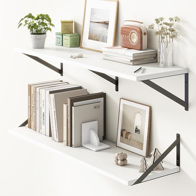 36"W x 10"D Floating Shelves, 10 Inch Deep White Floating Shelves, Farmhouse Rustic Deep Wall Shelves for Home Decor, Wide Large Floating Shelf for Bathroom, Living Room, Kitchen, Study Room-Ruum Studio Home