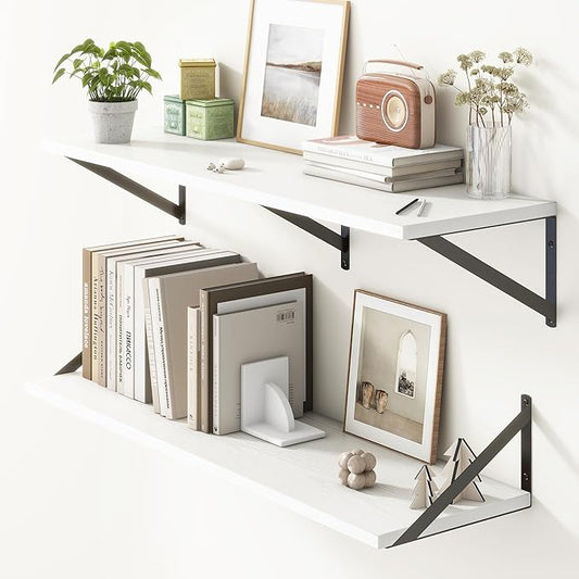 36"W x 10"D Floating Shelves, 10 Inch Deep White Floating Shelves, Farmhouse Rustic Deep Wall Shelves for Home Decor, Wide Large Floating Shelf for Bathroom, Living Room, Kitchen, Study Room-Ruum Studio Home