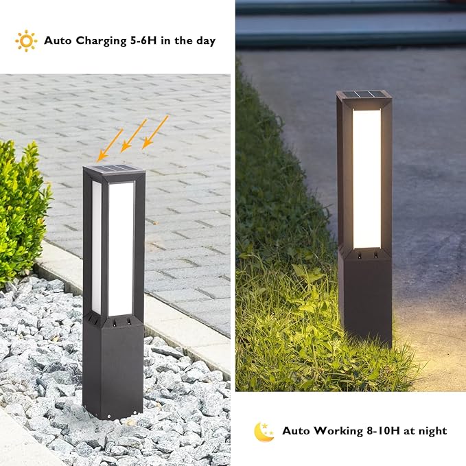 Solar Pathway Lights Outdoor, 32 Inch Modern Landscape Bollard Lighting Solar Powered Path Light, IP65 Waterproof 3000K LED Garden Luxury Lights for Driveway, Lawn, Patio, Yard, Walkway-Ruum Studio Home